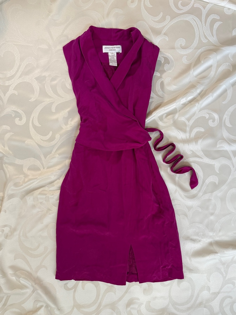 Jones New York Magenta Sleeveless Wrap Midi Dress